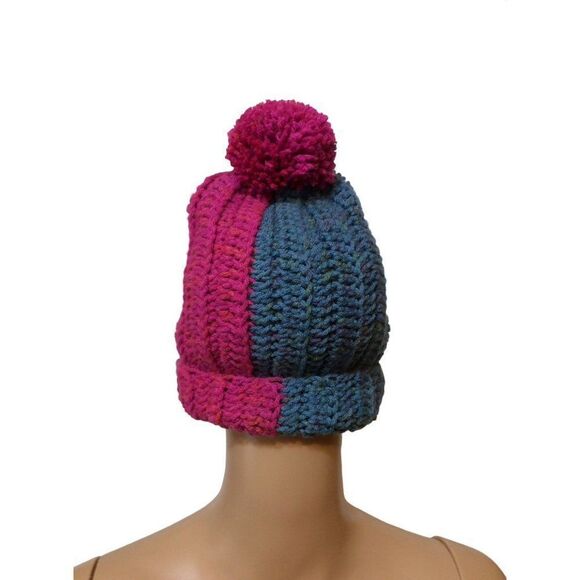 HAND Made Pom Pom On Top  One size fits Most (Adult) Orange Blue Magenta Acrylic - Picture 3 of 3